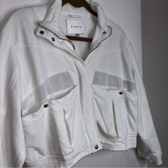 Blank NYC Women’s Medium White Cropped Jacket Full Zip Snaps Pockets Y2K Summer - Picture 7 of 16